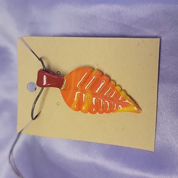 Jewelry - N19 Orange Red Yellow - Handblown Glass Leaf Necklace